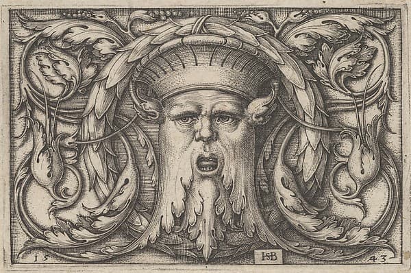Horizontal Panel with a Bearded Amascaron in a Medallion at Center Surrounded by Tendrils