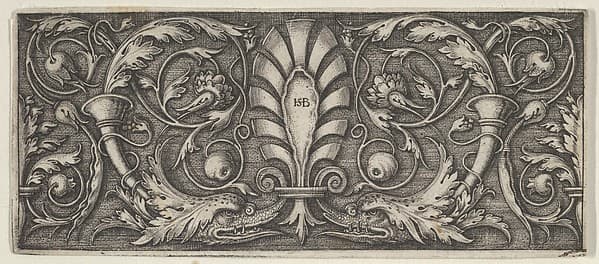 Horizontal Panel with a Central Palmette, Two Dolphins, and Meandering Tendrils