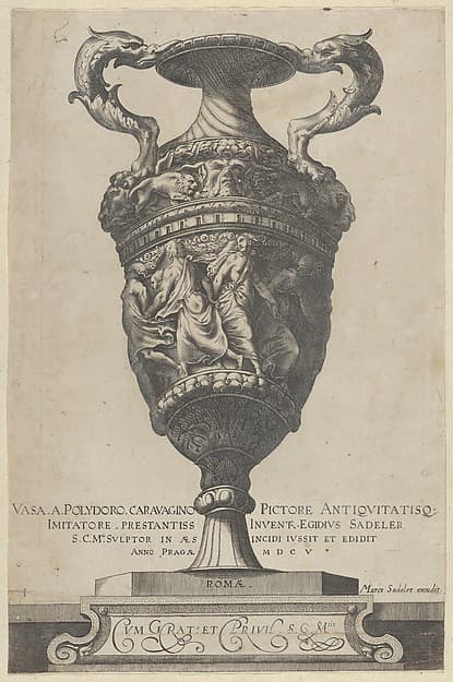 Title page depicting a two-handled base with dancing nymphs, from Antique Vases (Vasa a Polidoro Caravagino)