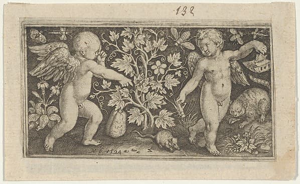 Two Genii with a Cat and a Rat