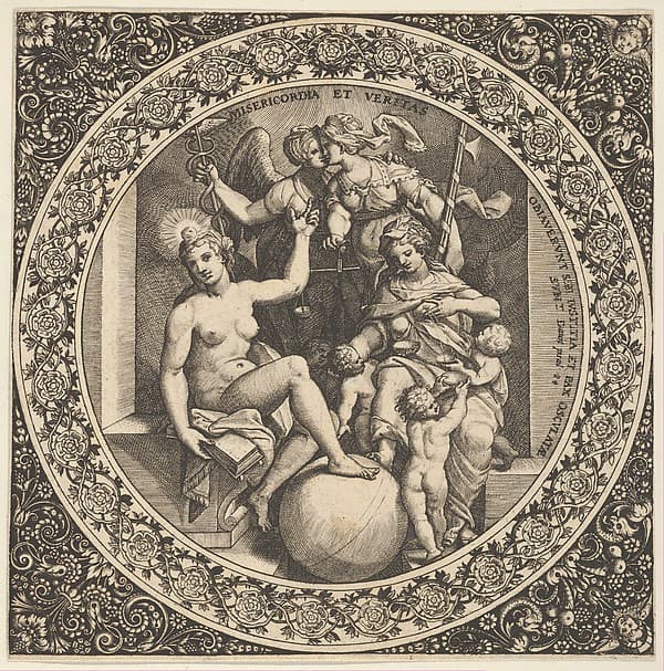 Scene with Misericordia and Veritas in a Circle at Center
