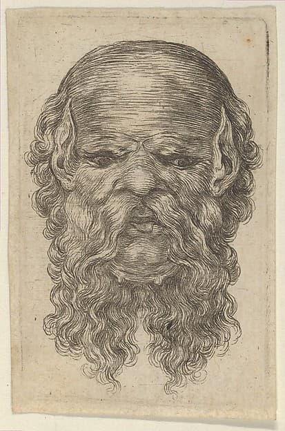 Mask of a Bald Man with Pointed Ears and a Long, Parted Beard, from Divers Masques