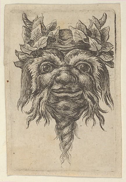 Satyr Mask with a Spiral-Shaped Beard and Ivy Grouped Around Each Horn, from Divers Masques