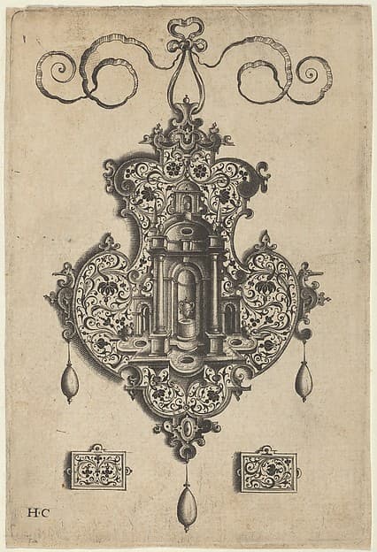 Pendant Design with Niche and a Vase with Two Handles Above Rectangular Ornaments