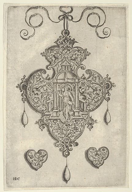 Pendant Design with Faith Standing in a Circular Temple