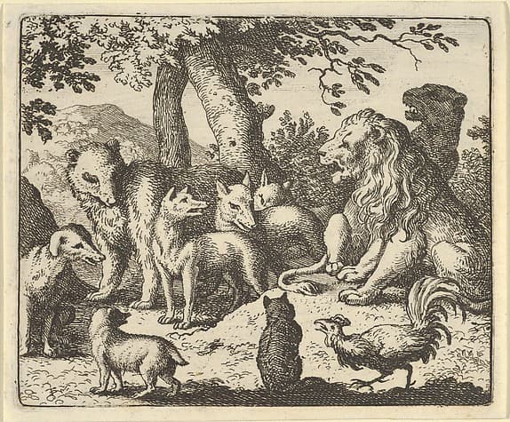 Renard Exonerates Himself of His Crimes Before the Lion from Hendrick van Alcmar's Renard The Fox