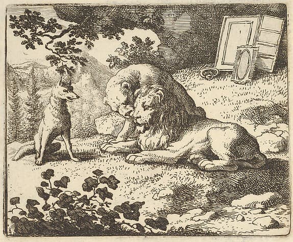 Renard Lies that he Gave the Ram Various Precious Objects that Were Meant for the Lion and Lioness from Hendrick van Alcmar's Renard The Fox