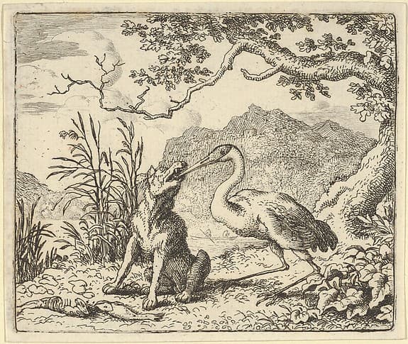 The Stork Removes a Bone from the Wolf's Throat from Hendrick van Alcmar's Renard The Fox