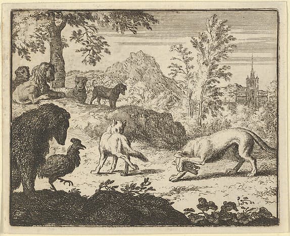 The Lion Allows a Fight Between the Wolf and Renard from Hendrick van Alcmar's Renard The Fox