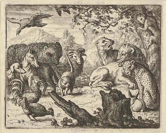 The Lion Announces a Durable Peace to the Animals who Surround Him from Hendrick van Alcmar's Renard The Fox