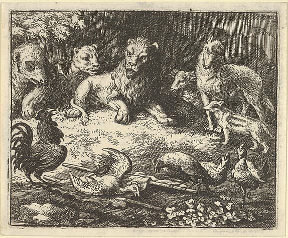 The Rooster Accuses Renard of Murdering his Chicken from Hendrick van Alcmar's Renard The Fox