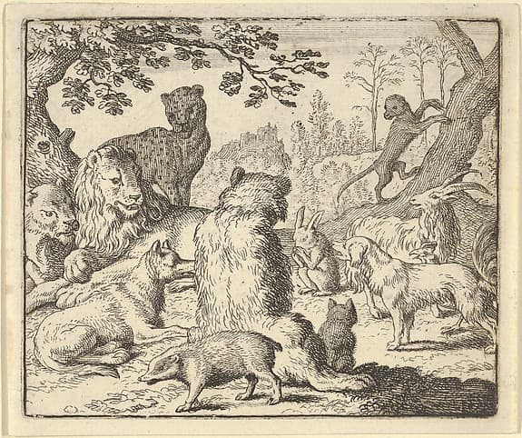 The Lion Orders All the Animals to Follow Him to Renard's Burrow from Hendrick van Alcmar's Renard The Fox
