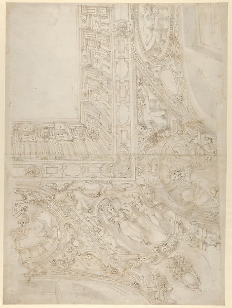Project for a Rectangular Ceiling with Papal Coat of Arms (recto); Design for a Courtyard (verso)