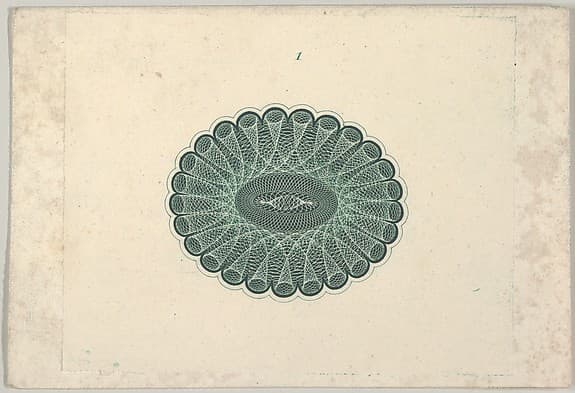 Banknote motif: oval lathe work ornament resembling a lace ruff