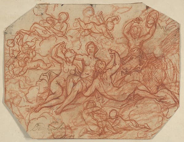 Four (?) Nude Women in the Clouds Surrounded by Putti