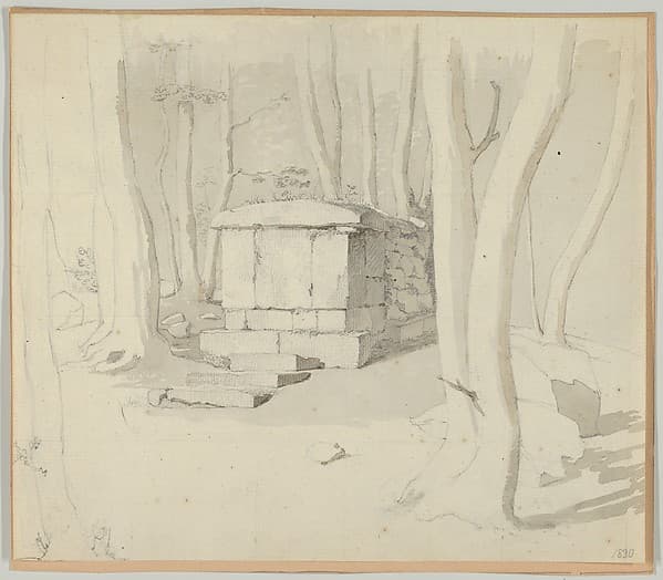 A Stone Tomb in a Forest; verso: Study of a Flower