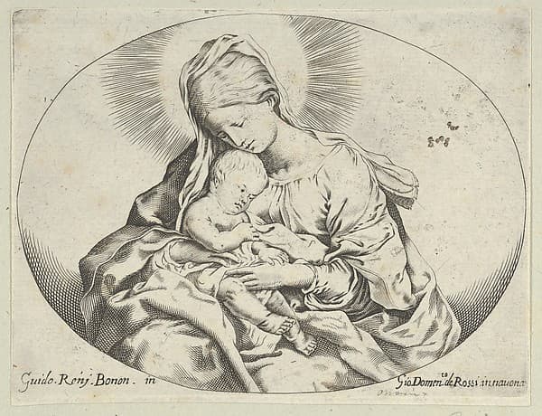 The Virgin holding the infant Christ, an oval composition, after Reni