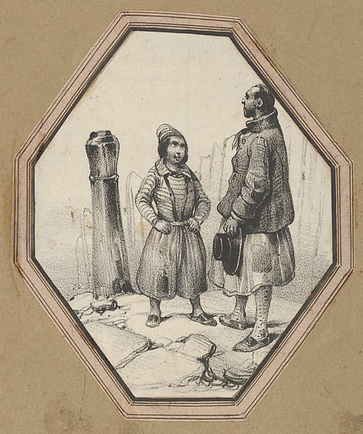 Child staring up at a man