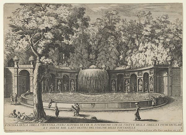Book IV, plate 7: the fountain of the Tiburtine sibyl in the garden at Villa d'Este, Tivoli, from the series 'The fountains of the Este garden in Tivoli' (Le fontane del Giardino Estense in Tivoli)