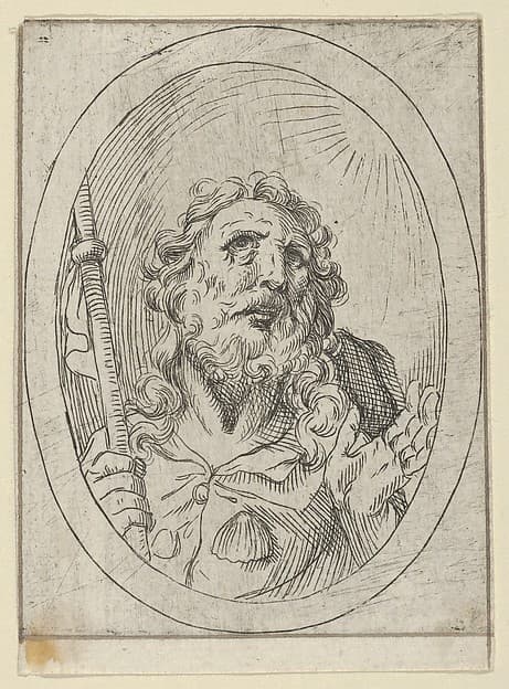Saint James Major, looking upwards and holding a staff, from "Christ, the Virgin, and Thirteen Apostles"