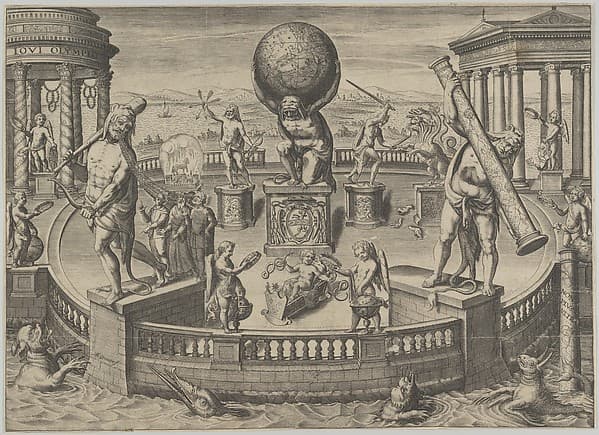 Allegory of the Twelve Labors of Hercules Statues in a Circular Garden
