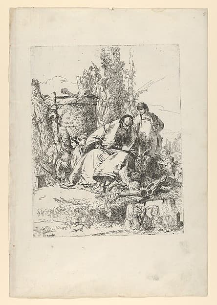 Seated magician, boy and four figures from the Scherzi di Fantasia