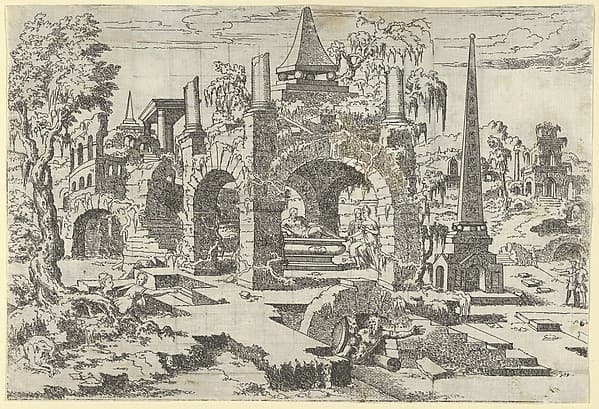Landscape with Arched Tomb and an Obelisk