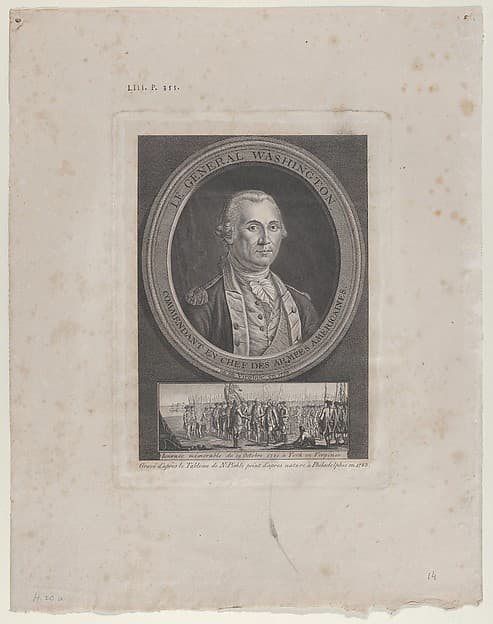 Le Général Washington, Commendant en Chef des Armées Americaines, né en Virginie en 1733 (General Washington, Commander in Chief of the American Armies, born in Virginia in 1733 [sic])