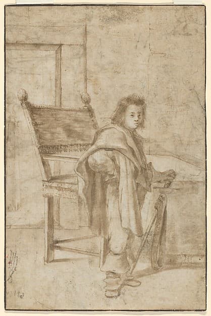 Boy Holding a Sword, Standing near a Table in an Interior; verso: Various Sketches of Figures and Ornamental Forms