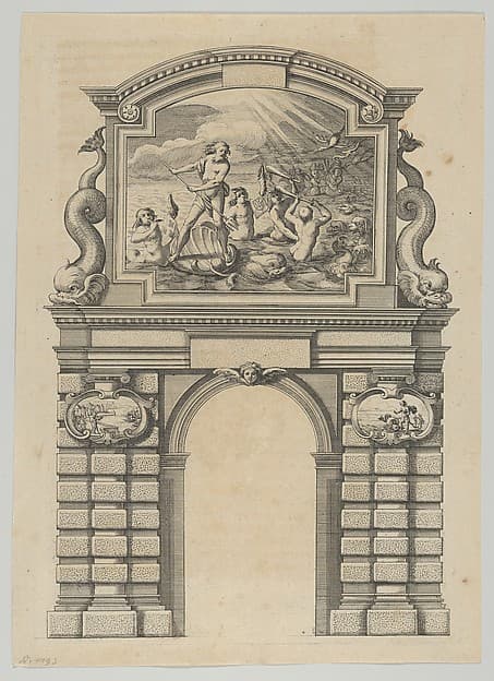 Triumphal arch, from 'Éloges et discours sur la triomphante réception du Roy en sa ville de Paris ...' by Jean-Baptiste de Machault