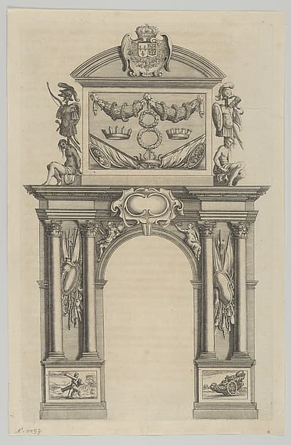 Triumphal arch, from 'Éloges et discours sur la triomphante réception du Roy en sa ville de Paris ...' by Jean-Baptiste de Machault