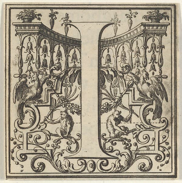 Roman Alphabet letter I with Louis XIV decoration