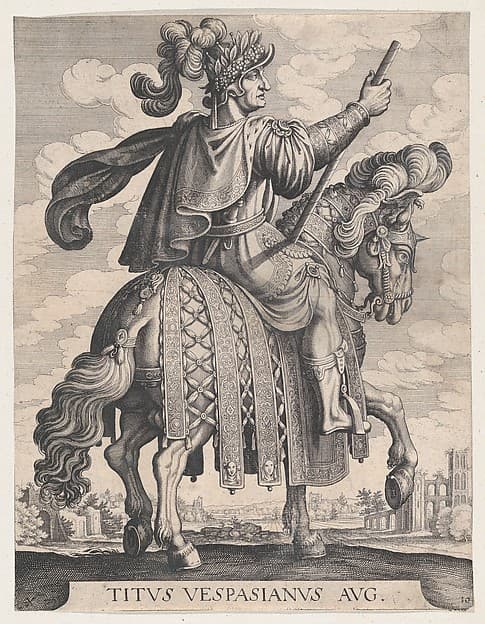 Plate 10: Emperor Titus on Horseback, from 'The First Twelve Roman Caesars' after Tempesta