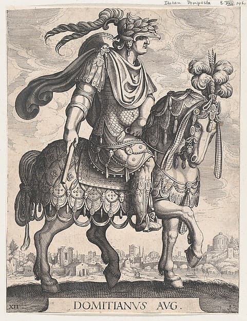 Plate 12: Emperor Domitian on horseback, from 'The First Twelve Roman Caesars' after Tempesta