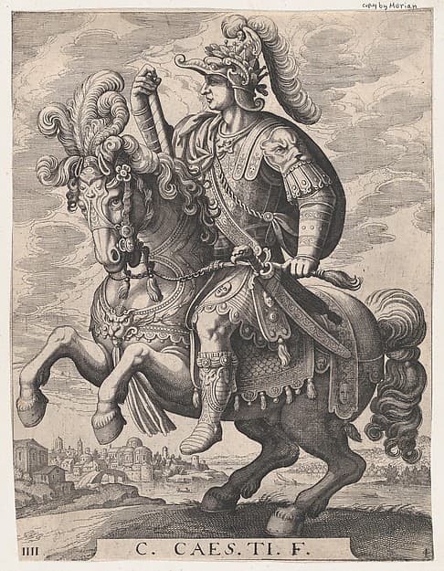 Plate 4: Emperor Gaius on Horseback, from 'The First Twelve Roman Caesars', after Tempesta