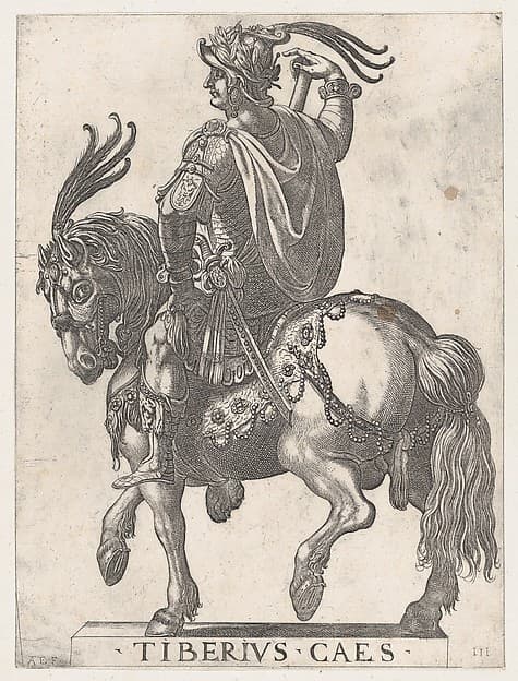 Plate 3: Emperor Tiberius on Horseback, from 'The First Twelve Roman Caesars'