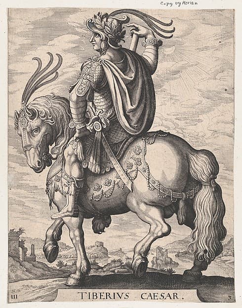 Plate 3: Emperor Tiberius on Horseback, from 'The First Twelve Roman Caesars', after Tempesta