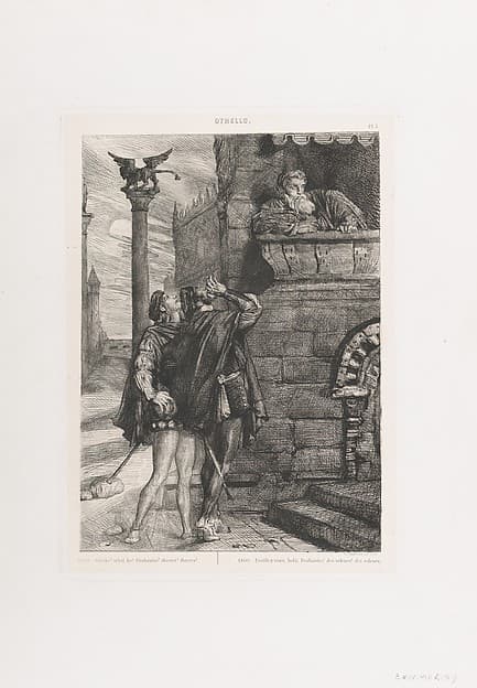 "Owake! what ho! Brabantio! thieves! thieves!": plate 1 from Othello (Act 1, Scene 1)