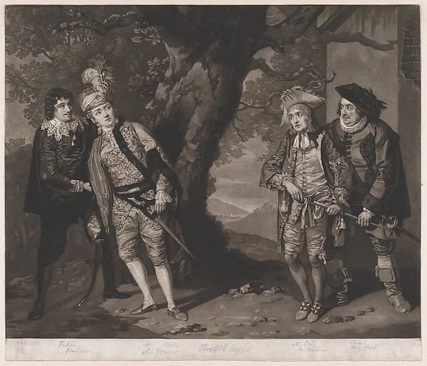 Miss Younge, Mr. Dodd, Mr. Love, and Mr. Waldron, in the Characters of Viola, Sir Andrew Aguecheek, Sir Toby Belch, and Fabian (Shakespeare, Twelfth Night, Act 3, Scene 4)