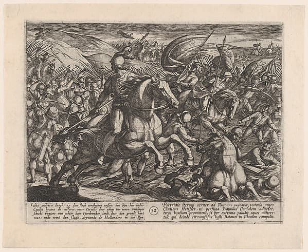 Plate 30: Cerialis Driving the Dutch into the Rhine, from The War of the Romans Against the Batavians