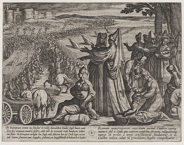 Plate 8: Women and Children Obvserve Civilis Battling the Romans, from The War of the Romans Against the Batavians (Romanorvm et Batavorvm societas)