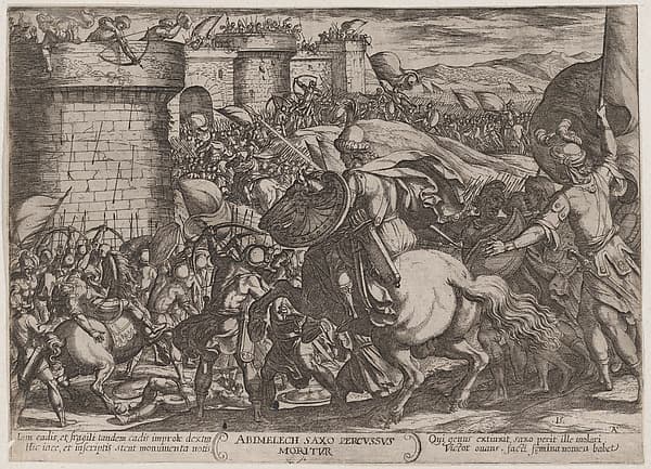 Plate 15: The Death of Abimelech, from 'The Battles of the Old Testament'