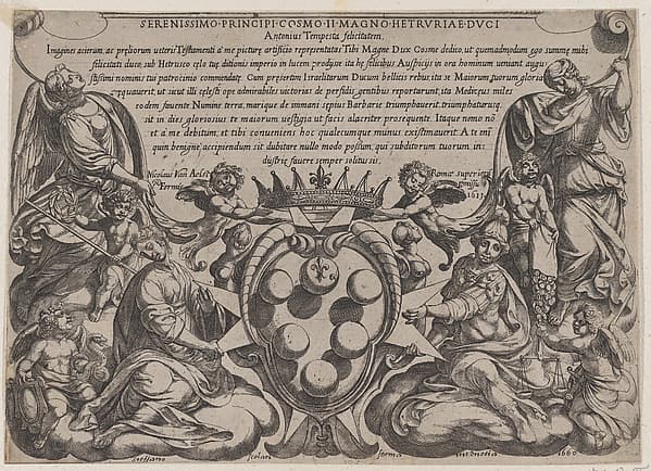 Frontispiece to 'The Battles of the Old Testament' with the arms of the Medici Crowned by Two Putti