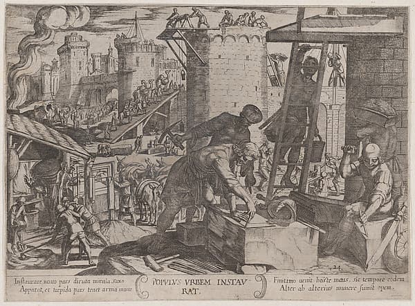 Plate 24: The Israelites Rebuilding the Walls of Jerusalem, from 'The Battles of the Old Testament'