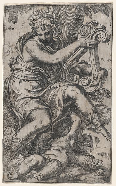 Cupid and Apollo with a lyre