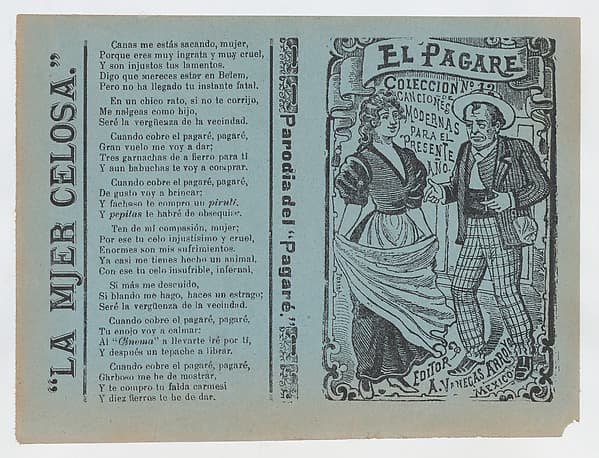 Cover for 'El Pagare', a man holding a cigarette and gesturing to a woman holding a shawl