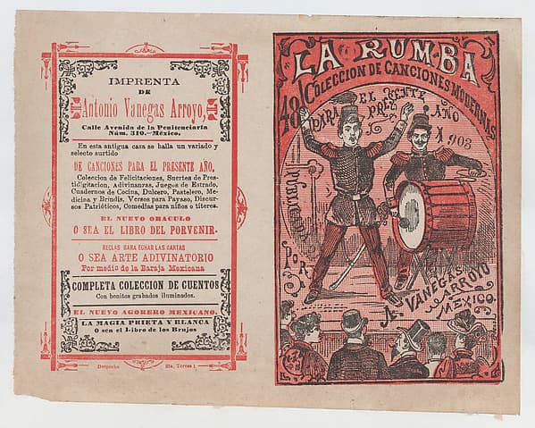 Cover for 'La Rumba: Coleccion de Canciones Modernas para el Presente Año 1903', a conductor and a drummer performing on stage for an audience