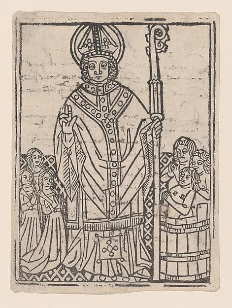 Saint Nicholas of Myra flanked by praying figures