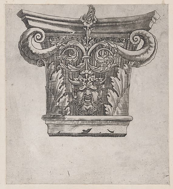Speculum Romanae Magnificentiae: Capital with peapod volutes and satyr head
