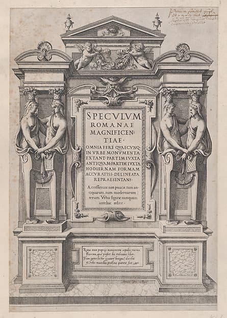 Speculum Romanae Magnificentiae: Title Page engraved within architectonic and sculptural border